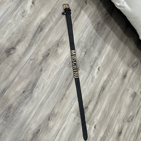 Moschino Black Belt with Gold Lettering (size 42) - Picture 1 of 3